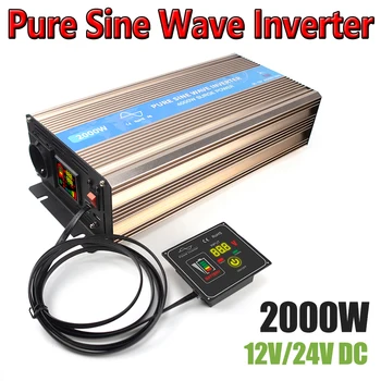 Pure Sine Wave Inverter 12V 24V 2000W Off-Grid Micro Solar Inverter 110V 220V Converter Panoul de Control LCD cu USB Soclu