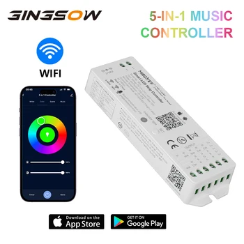 Gingsow WiFi 5-în-1 Controler cu LED-uri Reglabile Pentru CCT RGB RGBW RGBCCT Lumini Benzi CONDUS Tuya APP Compatibil Cu Alexa/Start Google