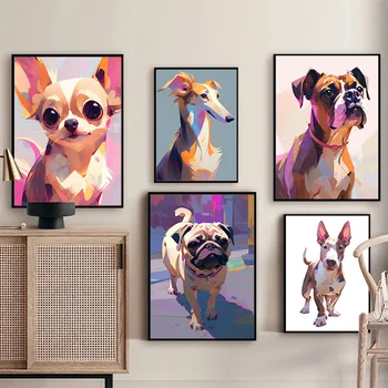 Animale drăguț Ilustrare Panza Poster Pictura Pisică Câine, Rață Pantera Portret Arta de Perete Moderne Imagine pentru Camera de zi Decor Acasă